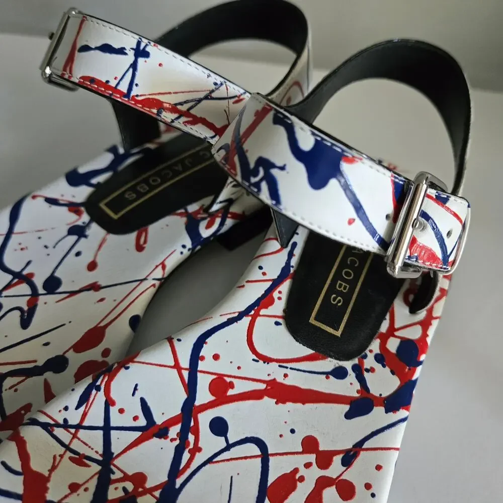 Marc Jacobs Elizabeth Multi-Color Paint Splatter Flat Sandal, Size 38 / US 8